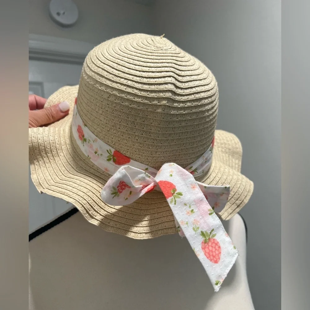 Straw Sun Hat with Floral Ribbon for Kids